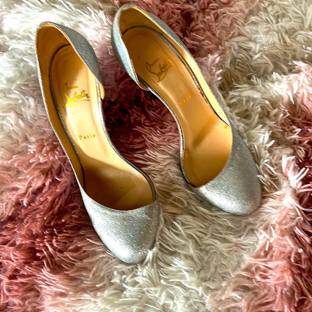 Christian Louboutin silver sparkly heels